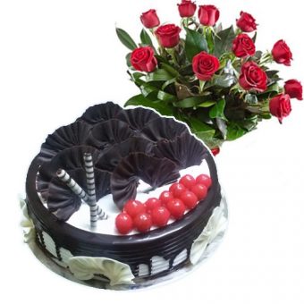 black forest cake 10 red roses