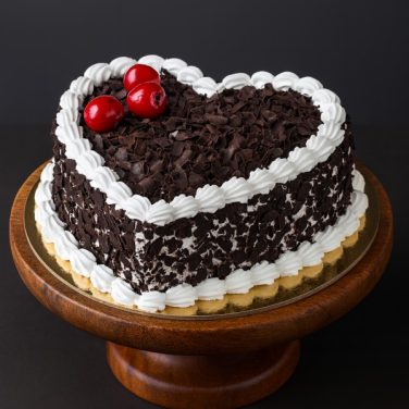 black forest heart shape cake with cherries