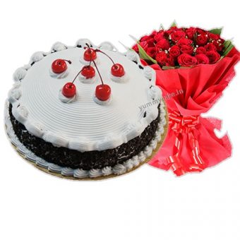 cake with red rose bunch online