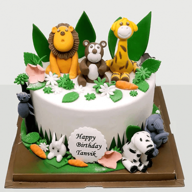 jungle animal theme birthday cake