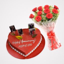 Anniversary Photo Cake with Bouquet
