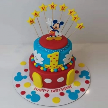 2 tier mickey mouse cake for 1st birthday