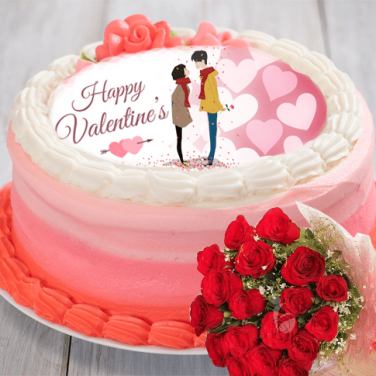 valentine day cake with flower bouquet