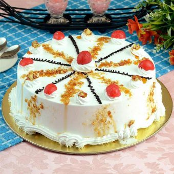 eggless butterscotch cake with cherries