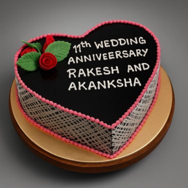black forest heart shaped cake for 11th anniversary