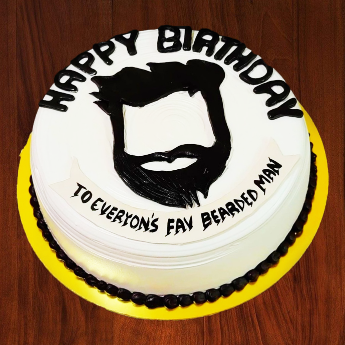 Premium Photo | Unidentified young male hipster with a beard holding a cake  with the inscription happy birthday congratulations on the anniversary and  the holiday. concept of promotions and discounts