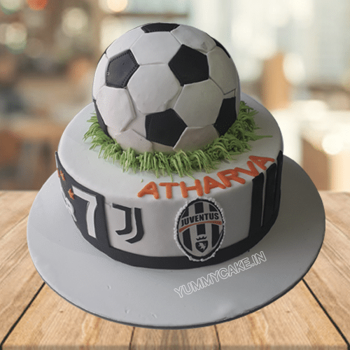 football shaped cake on the round cake