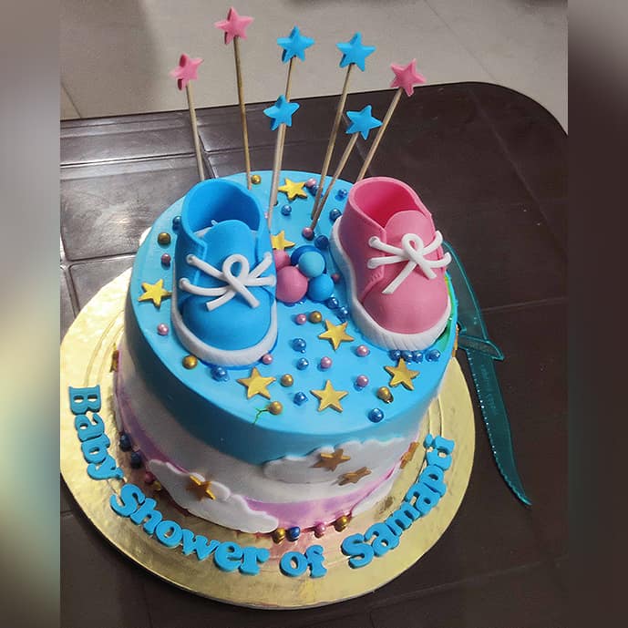 Share 144 Baby Shower Cake Photos Latest Awesomeenglish Edu Vn   Baby Shower Shoes Cake Blue And Pink 