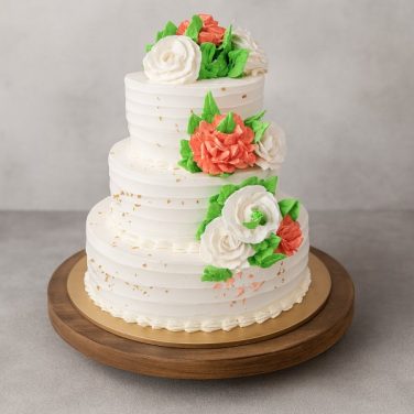 3 Tier Cream Cake with Flowers