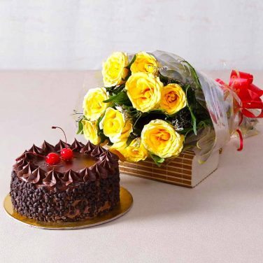 Yellow Roses with Truffle Cake
