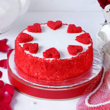 classic red velvet cake with tiny hearts