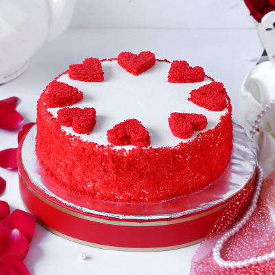 Gurugram Special Red  White Heart Fondant Cake Online Delivery in Gurugram