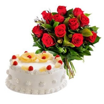 Pineapple Cake N Roses Combo