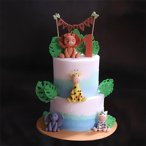 2 Tier Jungle Theme Cake Design for Birthday | YummyCake