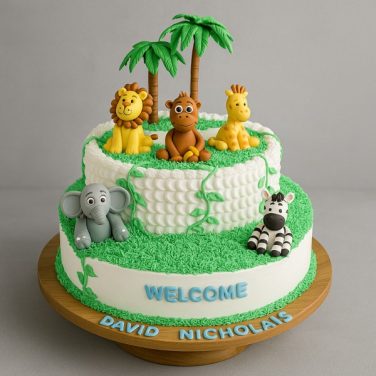 Jungle Theme 2 Tier Birthday Cake