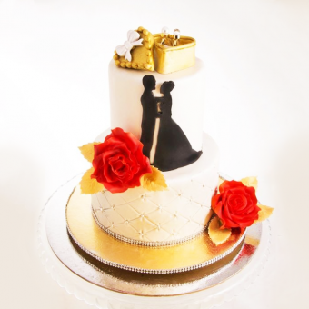 couple theme engagement cake