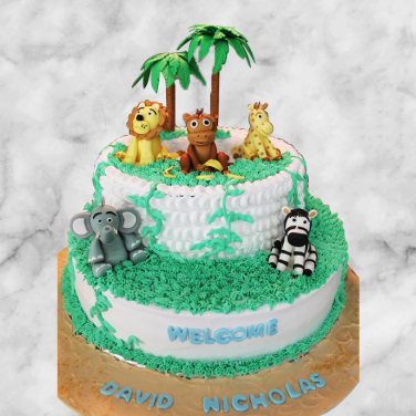 Jungle Theme 2 Tier Birthday Cake