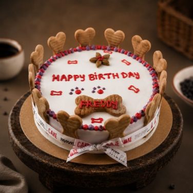 bone love celebration cake with dog biscuit