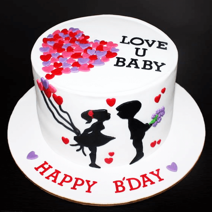 Write Your Name On Birthday Cake With Double Hearts Inlaid With Gold
