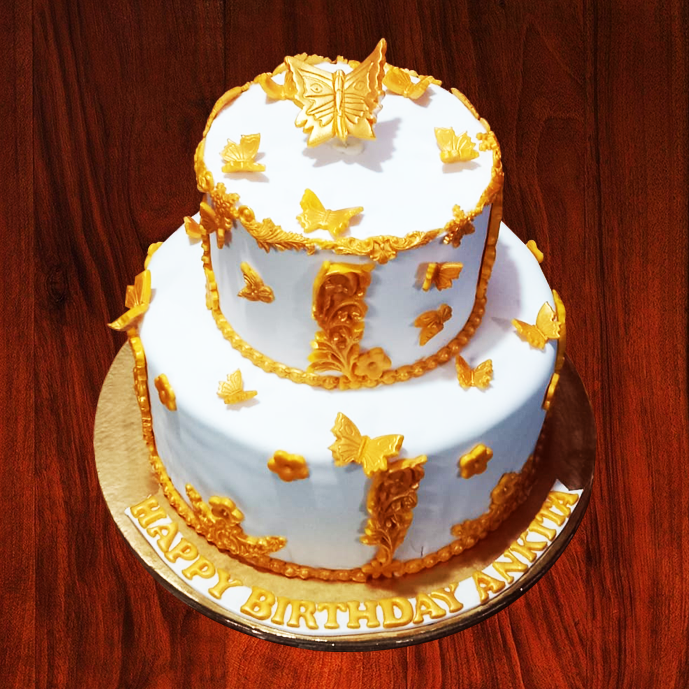 Send beautiful design double story cake online by GiftJaipur in Rajasthan