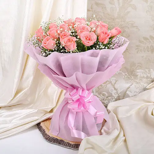10 Pink Roses Bouquet for rose day