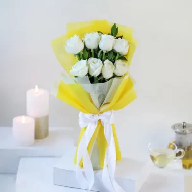 8 white rose bouquet