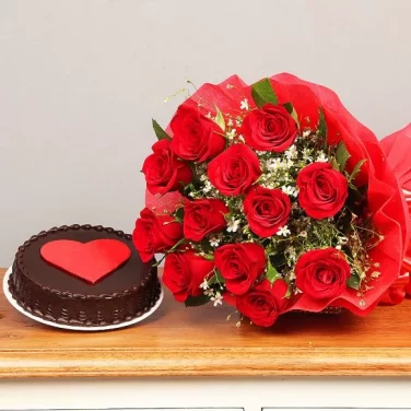 half kg chocolate cake with 10 roses bouquet