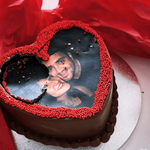 breakup theme photo cake in heart shape