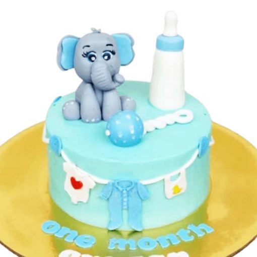 baby elephant theme cake for one month baby