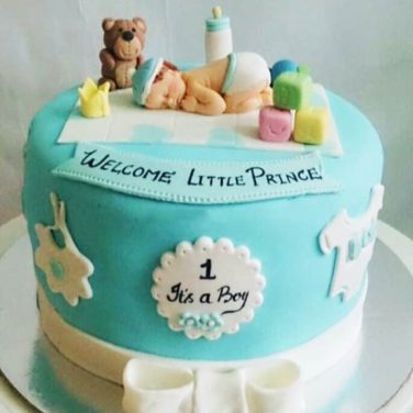 welcome baby boy cake design made with fondant
