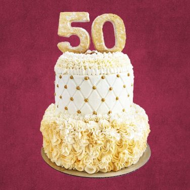 2 tier golden anniversary cake