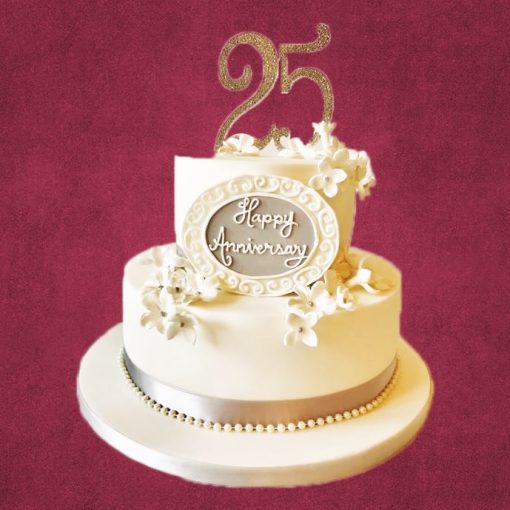 two tier 25th anniversary cake design