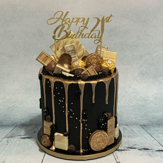 Gold Chocolate Drip Cake Online | Yummycake