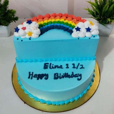 rainbow theme one and half year birthday cake