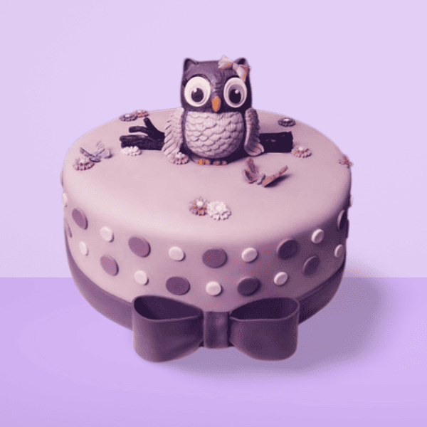 mother and baby owl in pastel purple - Yummy Yonie Cakes