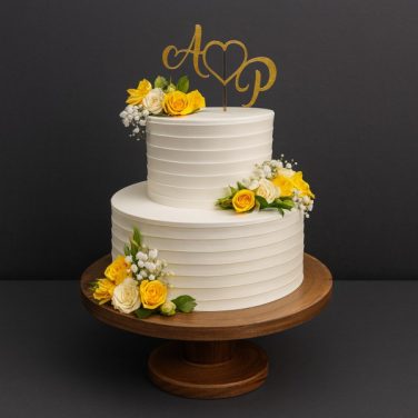 2 Tier Wedding Cake with Flowers