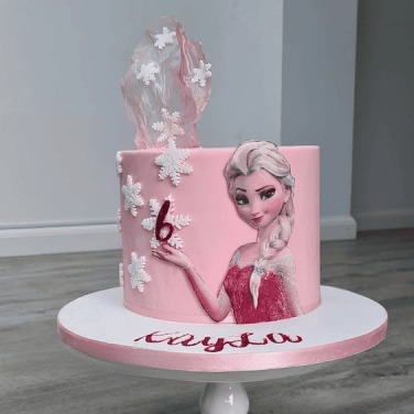 pink frozen birthday cake with rice paper