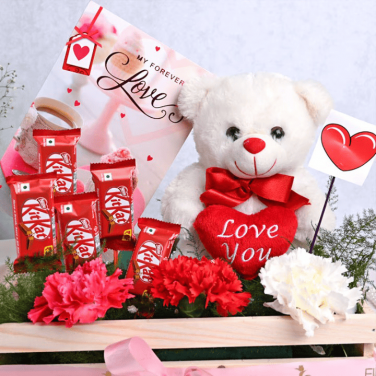 4 kitkat chocolates with one teddy and greeting card
