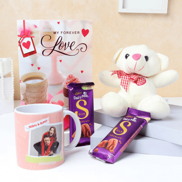 mug chocolate teddy and card combo
