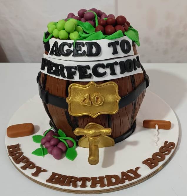 barrel cake with tap design