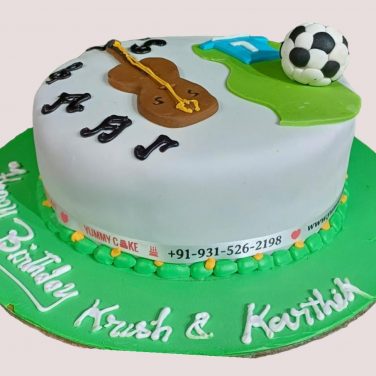 football and guitar theme cake