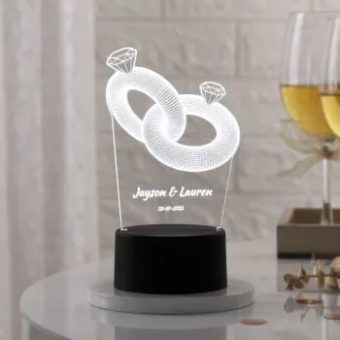 Couple Ring Personalized LED Lamp - Black Base