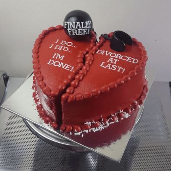 broken heart shaped divorce cake