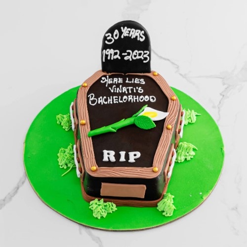 rest in peace bachelorhood coffin cake