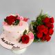 Romantic Re Rose Decorated Cake With Flowers