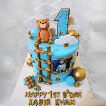 personalized teddy bear first birthday cake