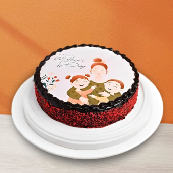 Mother’s Day photo cake with cartoon image of mom and kids