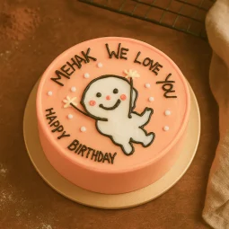 Birthday Hug Mini Cake with orange icing in round shape