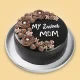 Chocolate Mother’s Day cake with “My Sweet Mom” message and decorative cream flowers