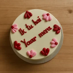 Yaar Mera Bento Cake circle shaped with pink and red cream on top